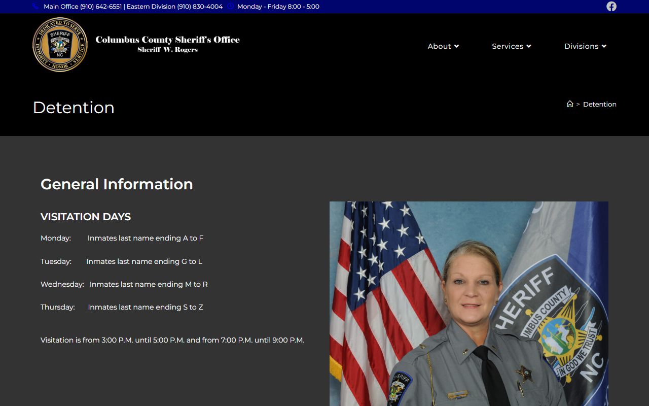Columbus County jail visitation rules and inmate records