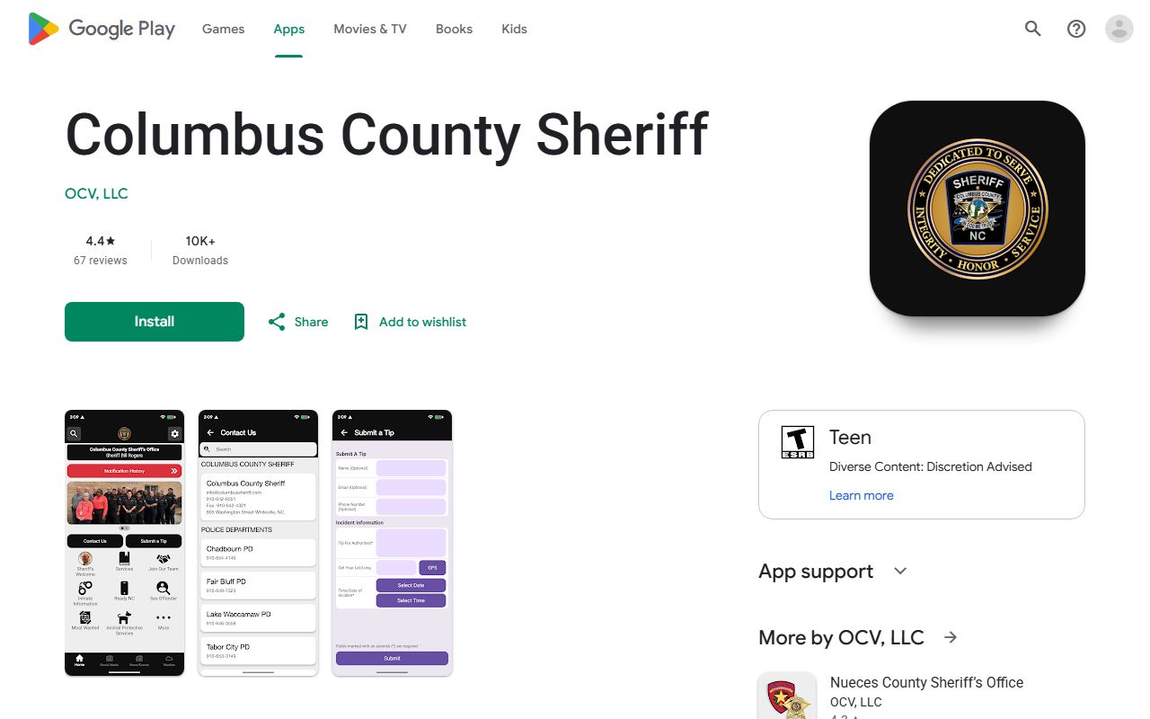 Columbus County Sheriff app inmate search listing
