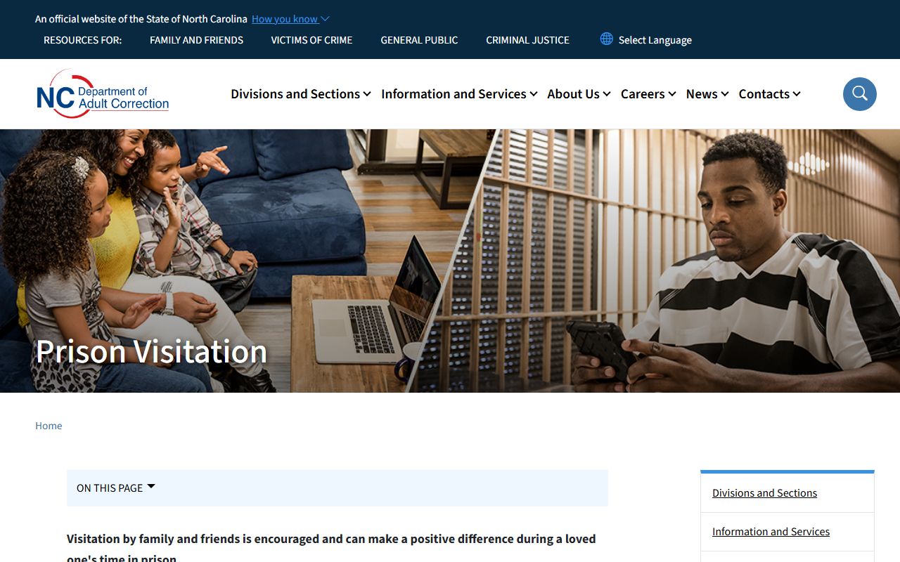 NCDAC appointment-only visitation rules for Tabor Correctional Institution prisoners
